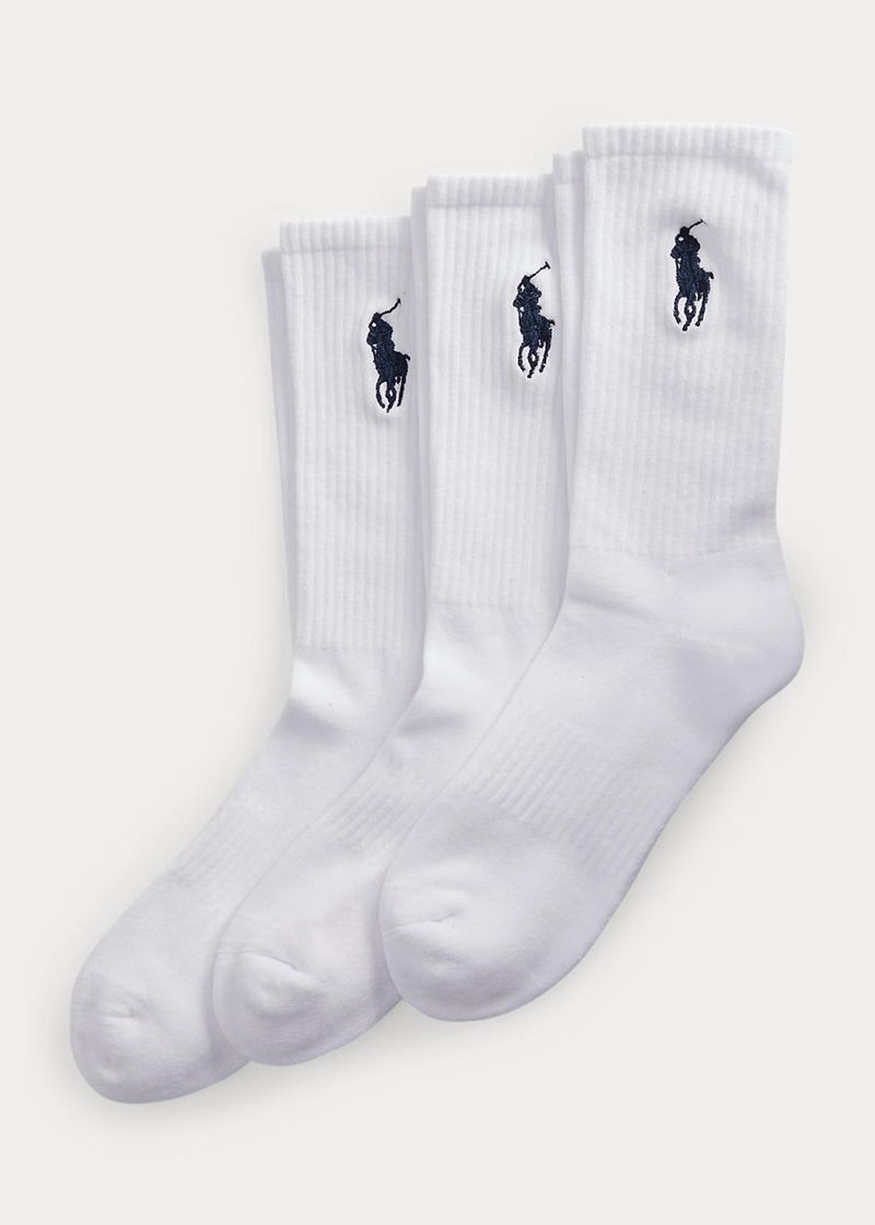 Calcetines Polo Ralph Lauren Hombre Big Pony Crew 3-Pack Chile Blancas RUNXF-7104